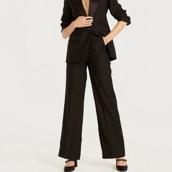 J. Crew NWT Collection Full Length Wide Leg Black Tuxedo 100% Italian Wool pants - Picture 1 of 15